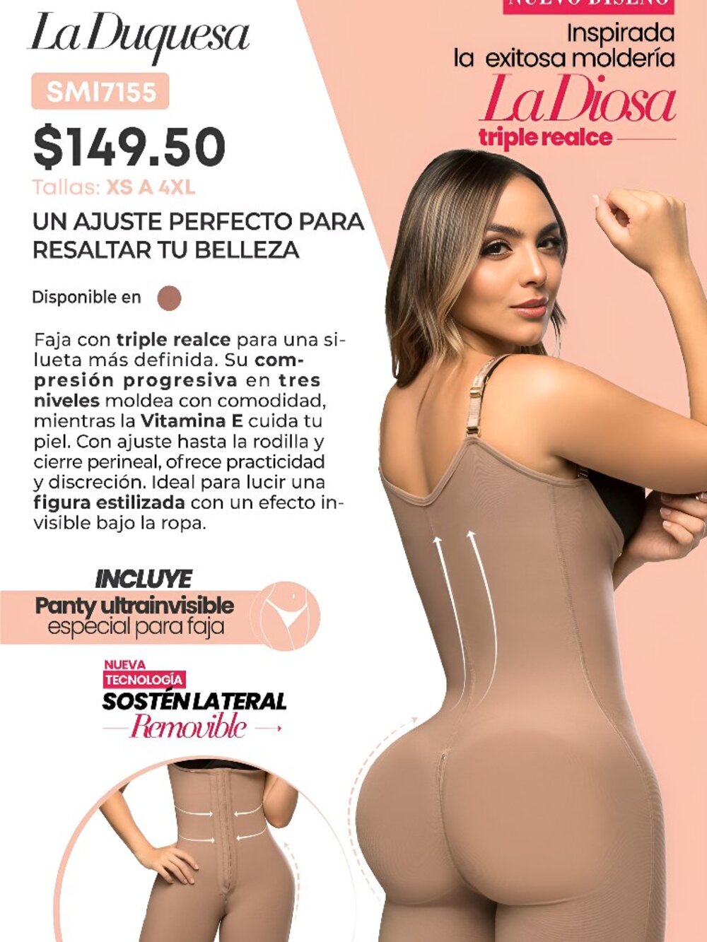 2XL Stagmi Faja SMI7155 DUQUESA Moldeadora con triple realce tipo “La Diosa”